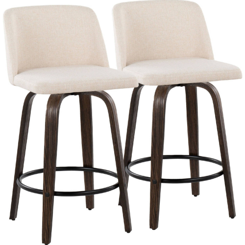 Toriano 26" Swivel Counter Stool in Walnut Glazed Wood & Cream Noise Fabric (Set of 2)